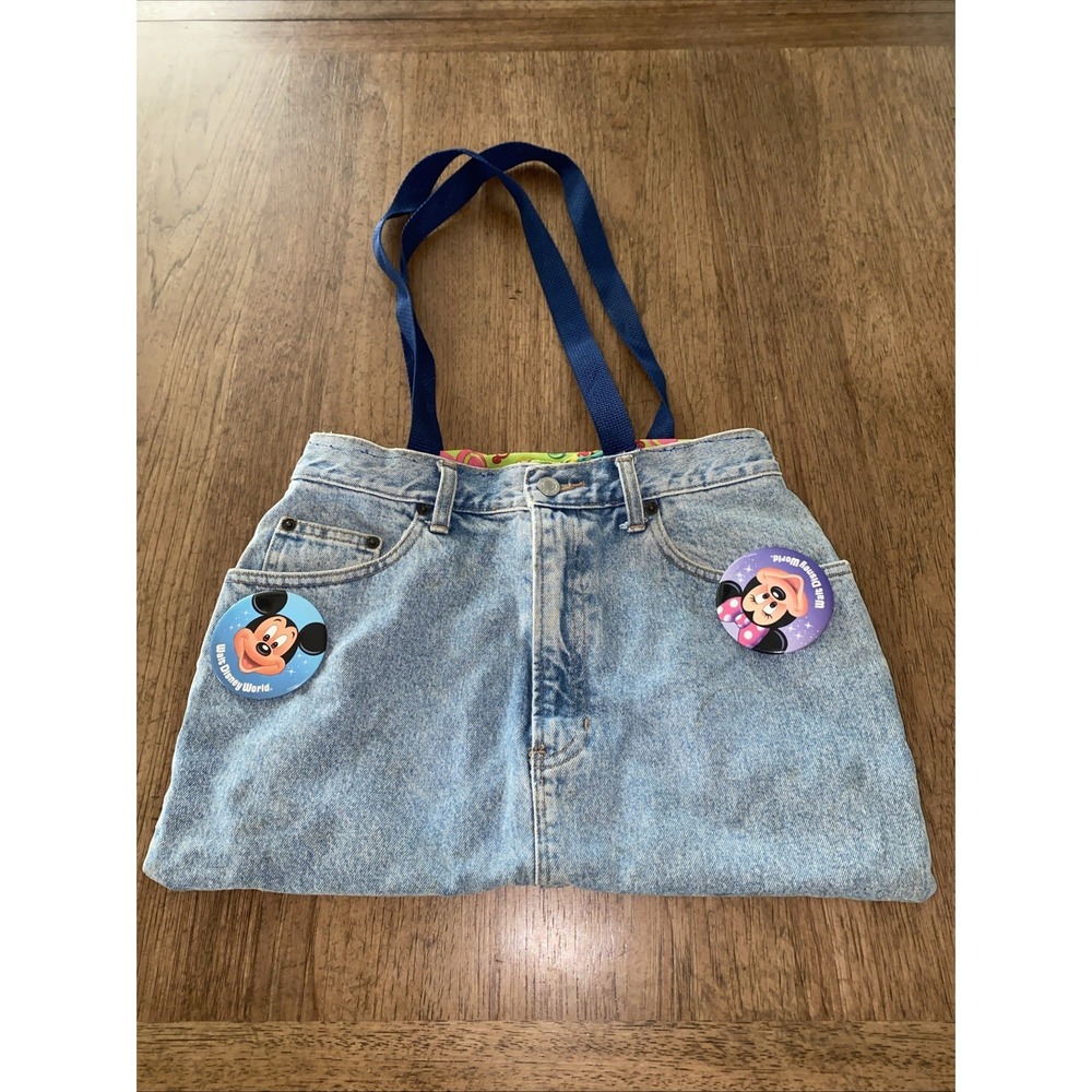 Handcrafted Disney Denim Tote Bag Mickey Minnie One Of A Kind Handstiched READ